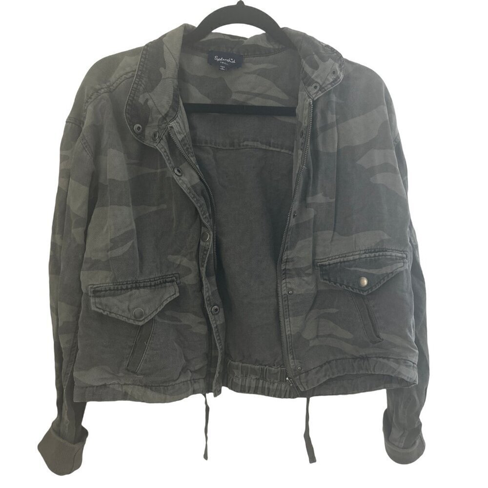 Splendid Cropped Vintage Women's Zip Up Camo Jacket Size Small Linen